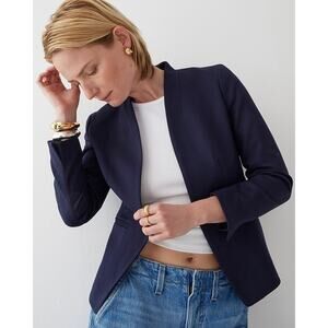 J. Crew Going-Out Open Front Blazer Suit Jacket Stretch Twill Navy Blue Size 2